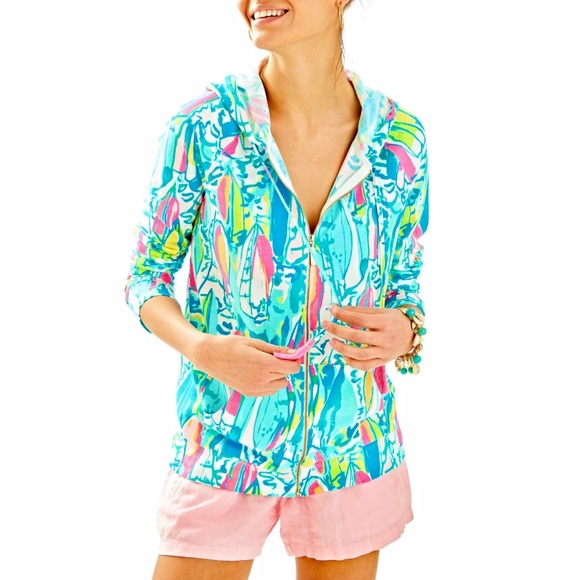 Lilly Pulitzer Tops - Lilly Pulitzer | Mooring Hoodie Multi "Beach and Bae" Full Zip Hooded Jacket